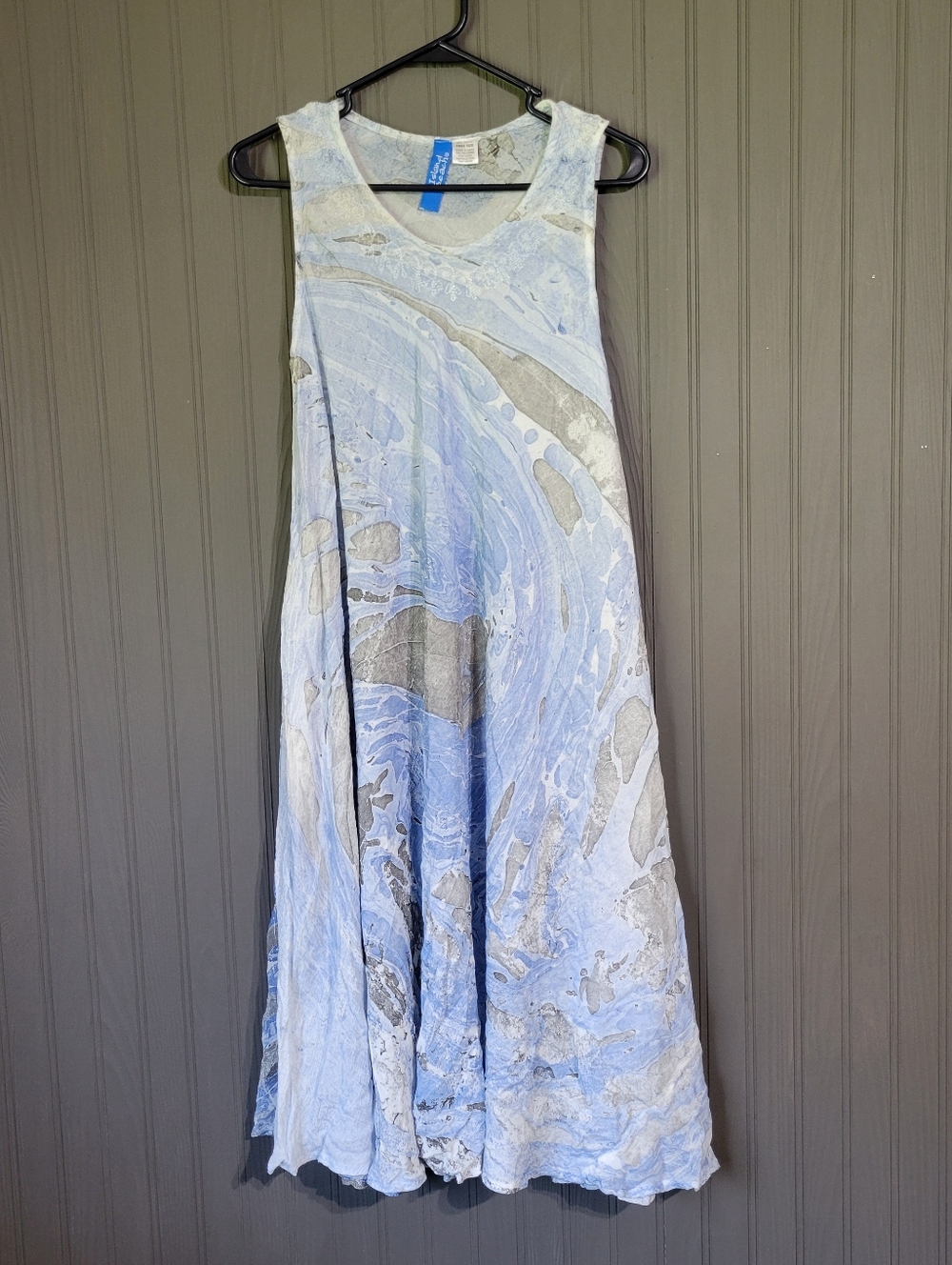 Island Beach Sleeveless Dress Cover-Up Pockets Marbled Gray Blue Women's Large